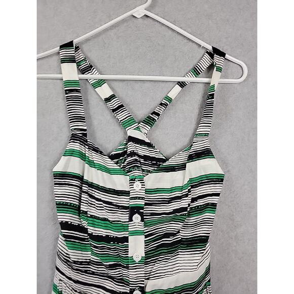 Staring At Stars White Green Striped Criss Cross Cutout Dress Medium Pockets - Picture 3 of 10
